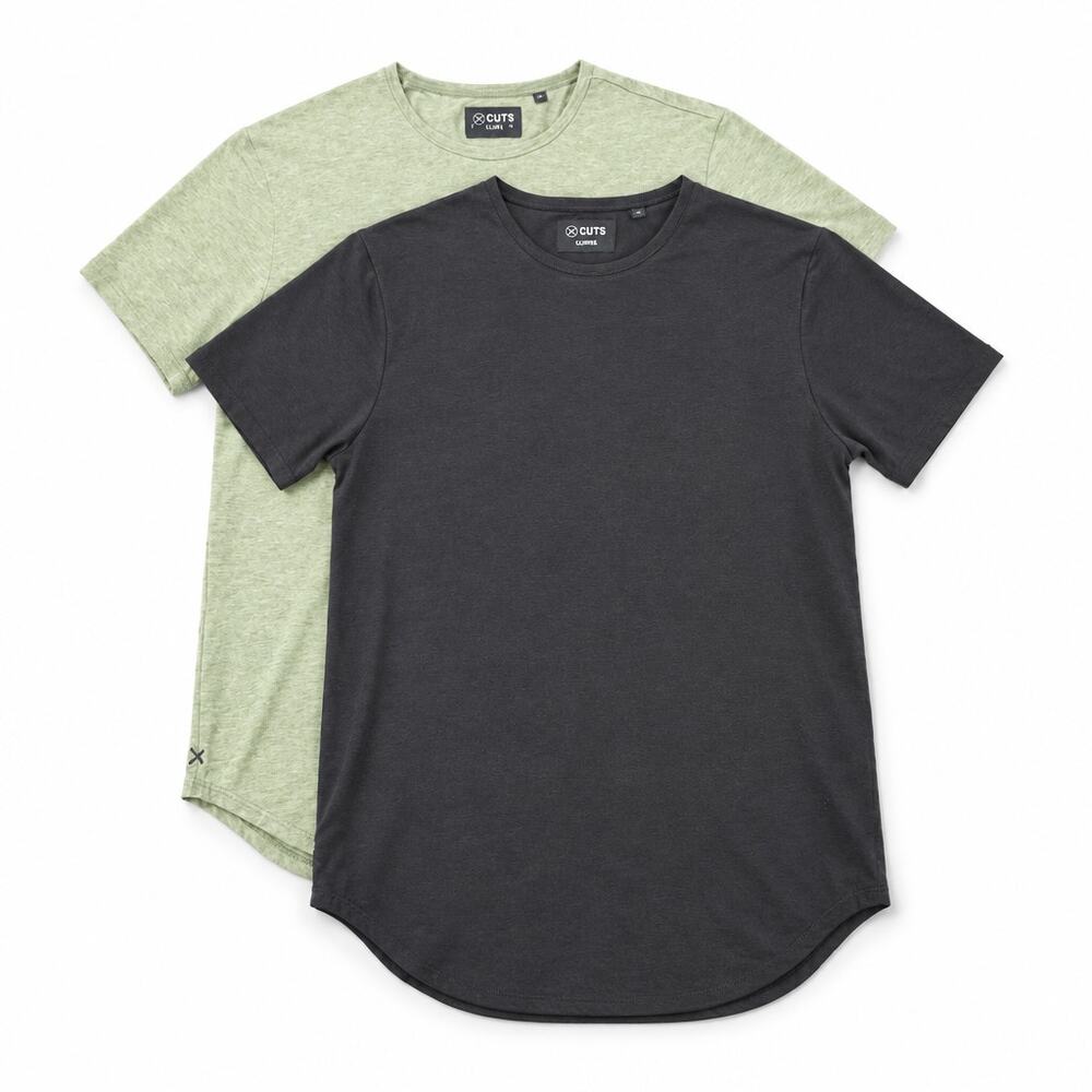 Lot of 2 Cuts Clothing AO Curve Hem Tee Shirt Men's XL Black Sage Pyca Pro SS